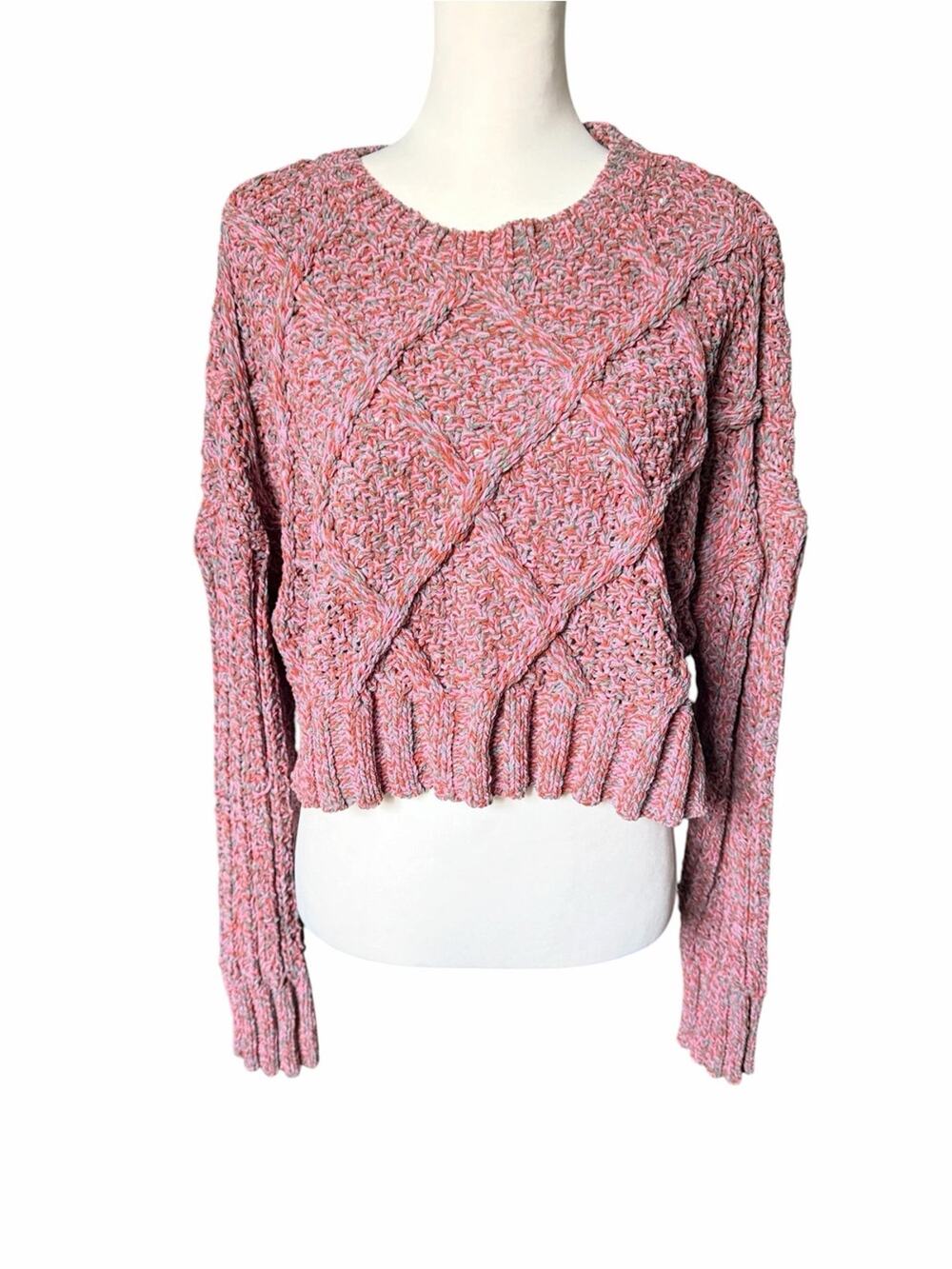 Arizona Jean Co Women’s Pink Green Crew Neck Crop Sweater Medium